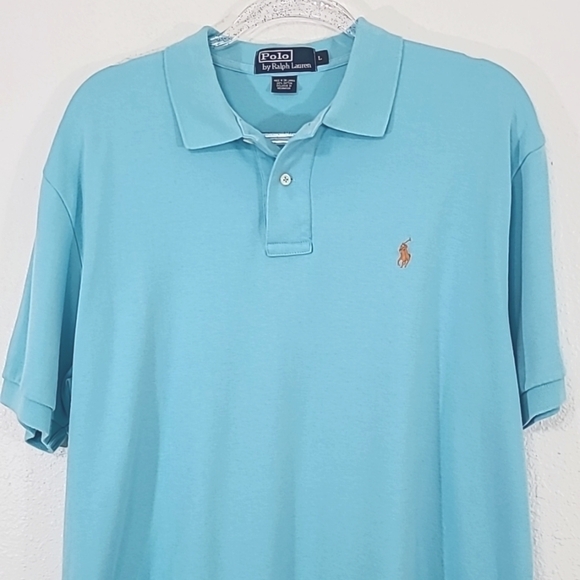 POLO by RALPH LAUREN Men's Turquoise/Light Blue Short Sleeve Polo Shirt, size L - Picture 2 of 5